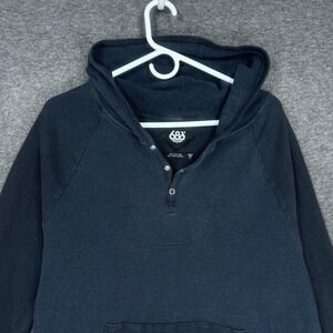 Vintage 686 Hoodie Mens M Blue Thermal Waffle knit Henley Snap made in usa